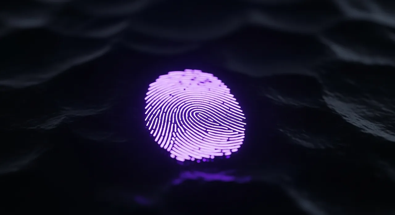 Macro of a glowing violet fingerprint on black obsidian — the affiliate clarity experiment